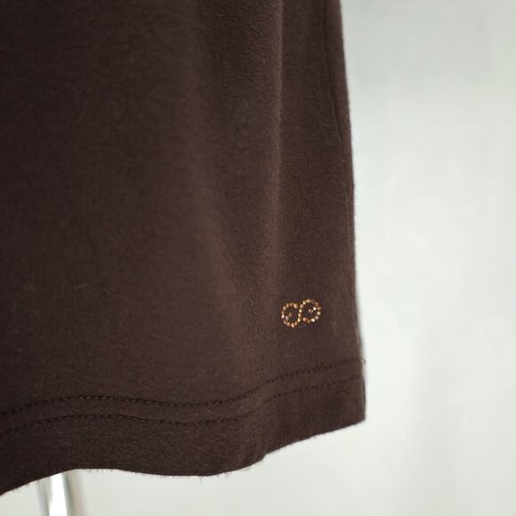 Escada Sport Top Womens Large Brown Blouse Pink Beads Neckline Stretch Knit - Picture 10 of 14